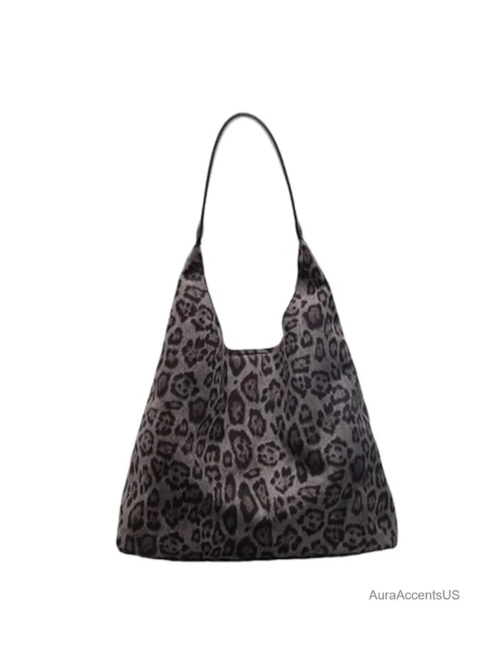 Faux Suede Leopard Print Hobo Tote Bag Slouchy Shoulder Handbag